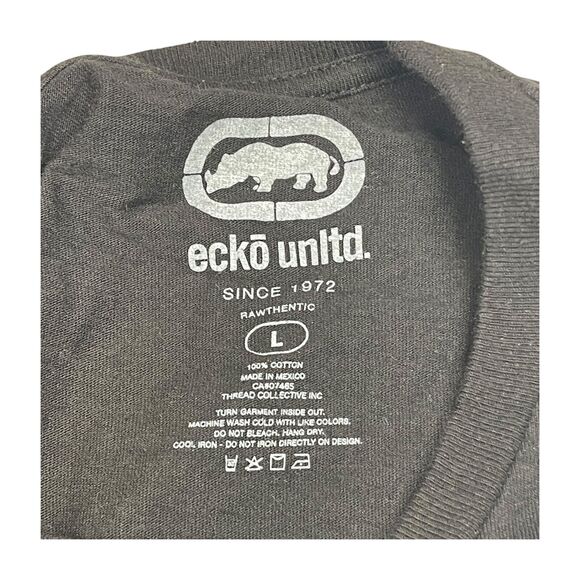 Ecko Unltd Shirt Men's Large Black Cotton Graphic Print Logo Crew Neck Pullover - Picture 3 of 8